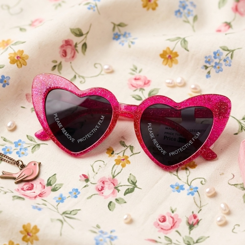 Heart-Shaped Pink Glitter Sunglasses